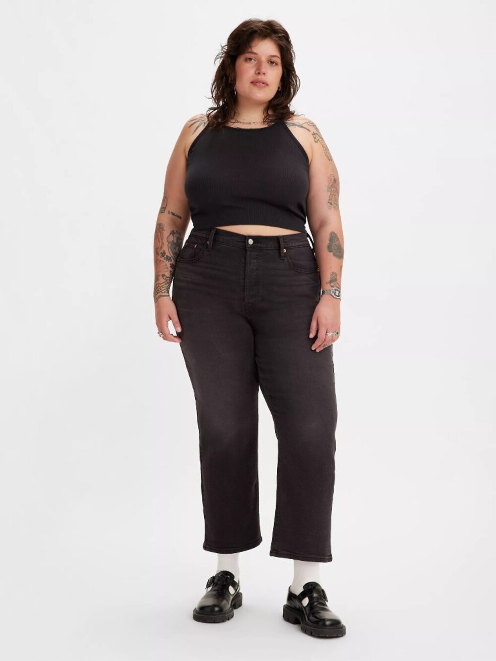 LEVI'S plus ribcage straight ankle jeans in black rinse (18W)